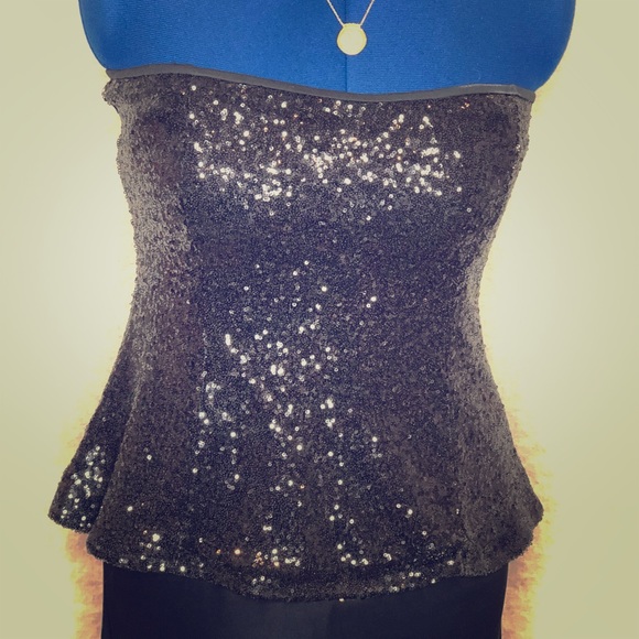 Strapless Black Sequined Top - Picture 1 of 4